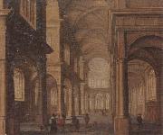 Jan Van Vucht The interior of a reformed church,with a beggar soliciting alms from an elegant company oil painting